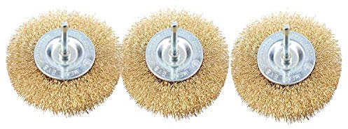 3 x 100mm Wide Flat Steel Wire Brush for Drills Brass Coated Rust Paint Remover