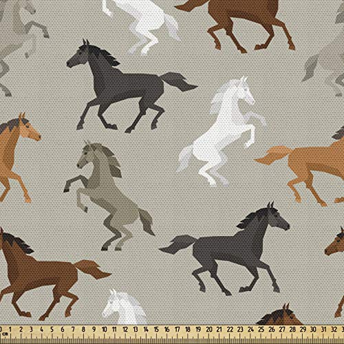 ABAKUHAUS Pferde Stoff als Meterware, Hengst-galoppierendes Motiv, Qualitäts Stoff Dekorativer Polster Heimtextilienstoff, 2M (148x200cm), Dunkler Tan Grau