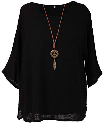 Storm Island Ladies Italian Lagenlook Tunic Cotton Top Women Round Neck Necklace Quirky Shirt