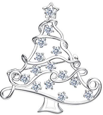 EVER FAITH Weihnachtsbaum Brosche Weihnachten Christmas Tree Pin mit kleinen Sternen baumelnden Kristall Silber-Ton