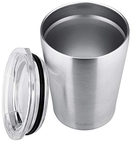 ISOSTEEL VA-ME1025 to-Go Becher Slim 0,25 Liter Vakuum-Isolierbecher, Festschließender Deckel mit Trinköffnung, 18/8 Edelstahl, BPA frei