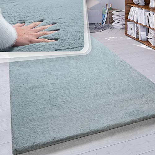 Paco Home Hochflor Teppich Wohnzimmer Schlafzimmer Shaggy Modern Flauschiger Fellteppich Weich Fell Imitat Kunstfell Einfarbig, Grösse:140x200 cm, Farbe:Türkis