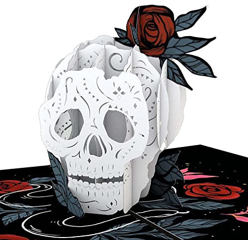 Lovepop® 3D Pop-Up-Karte mit Rosen-Totenkopf | einzigartige 3D-Feiertags-Grußkarte | Dia de los Muertos-Karte | Pop-Up-Karte zum Tag der Toten | außergewöhnliche Klapp-Karte