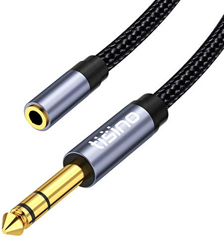 Tisino 6.35mm to 3.5mm Jack Adapter Cable Big jack Male to mini jack Female Adapter for Headphones, Amplifiers, Guitar Amp, Keyboard Piano, Home Theater, Speaker, Mixing Console - 3M