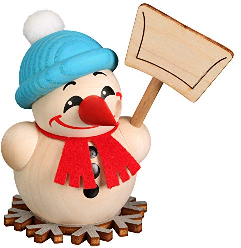 Seiffener Volkskunst | Deko Räuchermann | Mini Cool-Man Räuchermännchen 9 cm | Schneemann | Original Erzgebirge | 19608 | als Schneeschipper