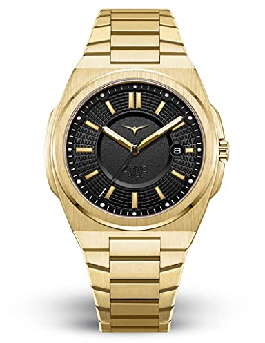 ZINVO Rival Gold Quarz Stahl IP Schwarz Datum Silikon Saphir Herren Uhr