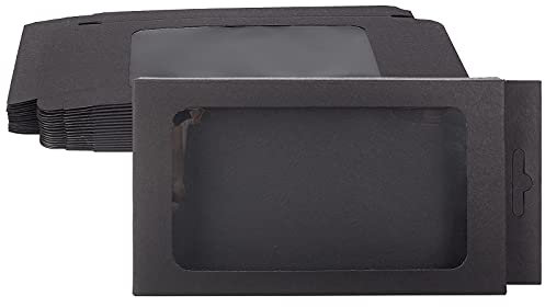 BENECREAT 20 Pack Kraftpapierboxen Mit Klarem Fenster 17.5x9x1.5cm Schwarz Geschenkverpackungsboxen Für Hochzeitsfeier Gefälligkeiten