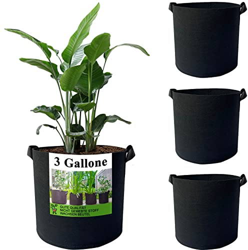 YUNAI 3 Stück Pflanzsack Pflanzsäcke aus Vliesstoff mit Tragegriffe, 3 Gallonen Kartoffelsack Pflanzbeutel Grow Bag Pflanzsäcke für Kartoffeln, Blumen, Pflanzen, Gemüs, Ø22cm x H25cm