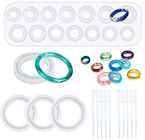 NA Woohome 15 Stück Schmuck Silikonform Gießform Resin Form, Ring Armband Resin Anhänger Basteln Gießform, Kunststofftropfer für Schmuck Handwerk DIY