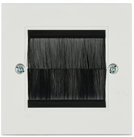 fiXte Single Gang Brush Plate for Cable Entry Exit White Face Plate with Black Brushes