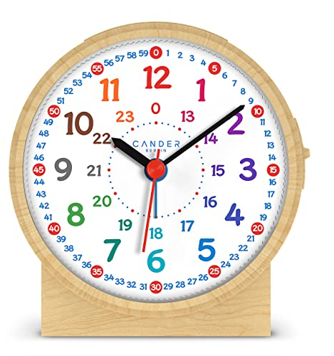 Cander Berlin MNU 1109 S Kinderwecker Wecker Kinder lautlos Holzoptik geräuschlos Licht Snooze Tischuhr Beleuchtung Kinderzimmer Jungen Mädchen