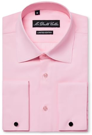 MrDoubleCollar Chemise Oxford Bleue à Double Manchette Formelle Coupe Ajustée avec Poignets en Métal à Manches Longues, rose, XXL
