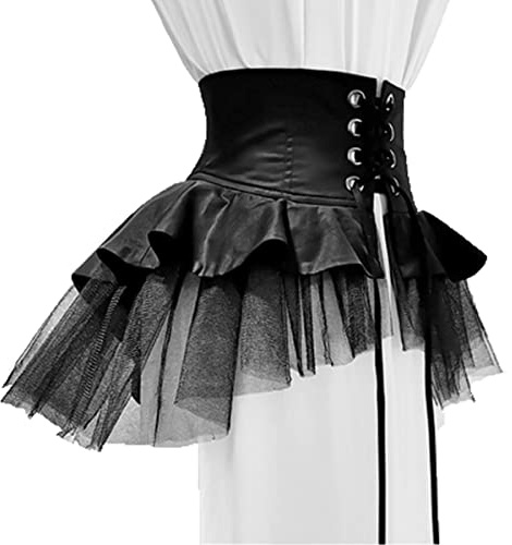 BPURB Gotisk steampunk rörelse kjol volang överkjol tutu outfit, Svart, XL