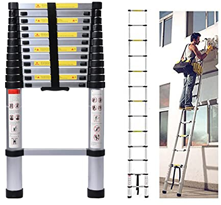 4.4m Teleskopleiter aus Aluminium, Tragbare Leiter Verstellbare Dachbodenleiter Leiter Telescoping Ladder Max. Belastung 150kg/330lbs