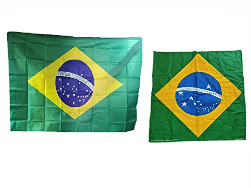 1 BANDIERA BRASILE 90X145 CIRCA CON LACCETTI IN POLIESTERE + UNA BANDANA MARE BRASILE 50X50 CM IN COTONE + 1 portachiavi AMULETO