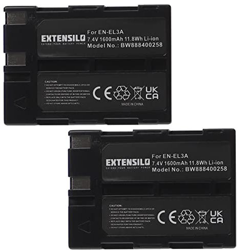 EXTENSILO 2X Akku Ersatz für Nikon EN-EL3, EN-EL3a für Kamera (1600 mAh, 7,4 V, Li-Ion)