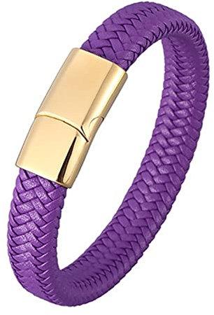 Bracciale Uomo Oro Corda, Bracciale Uomo Pelle Acciaio Semplice Cordoncino di Cuoio Intrecciato 20.5CM Uomo Fidanzato Gioielli Regalo