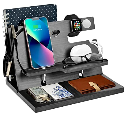 Gifts for Men Bedside Organiser Wood Phone Docking Station Dad Birthday Gifts for Him Nightstand Key Wallet Watch Stand Mens Gifts for Xmas Presents for Dad Husband Boyfriend Anniversary & Christmas