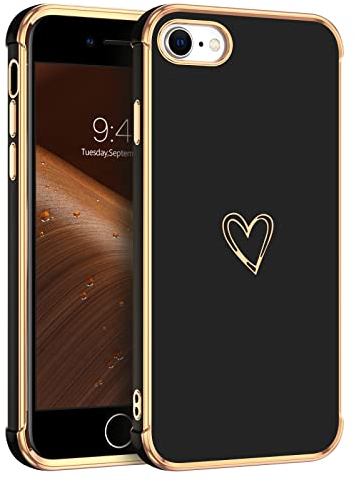 GUAGUA für iPhone SE 2022 Hülle, iPhone SE 2020 Hülle, iPhone 8/iPhone 7 Handyhülle, Cute Herz Muster Galvanisierte Kameraschutz Weich TPU Schutzhülle Dünn Case für iPhone SE 2022 (4,7'') Schwarz