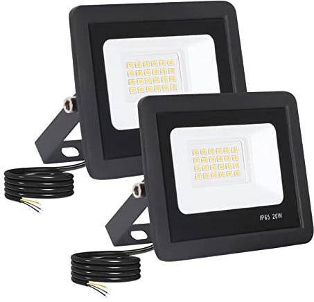 LED Strahler Außen 2 Stücke, Superhell Außenstrahler 20W 2000LM Strahler LED IP65 Wasserdichte Geführte Scheinwerfer im Freien für Dach Garten Hof Tor Garage Schwarze (4500K Natürliches Licht)