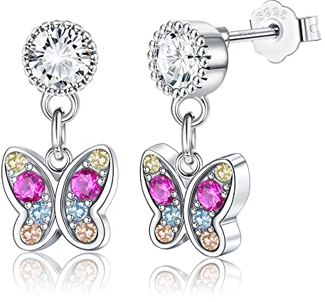 ORAZIO Ohrringe Silber 925 für Frauen Kinder Mädchen, Niedliche Schmetterling Herz Stern Blume Tropfen Ohrstecker Hängend Hypoallergene Bunte Cubic Zirkonia Ohrringe Baumeln Schmuck Geschenk