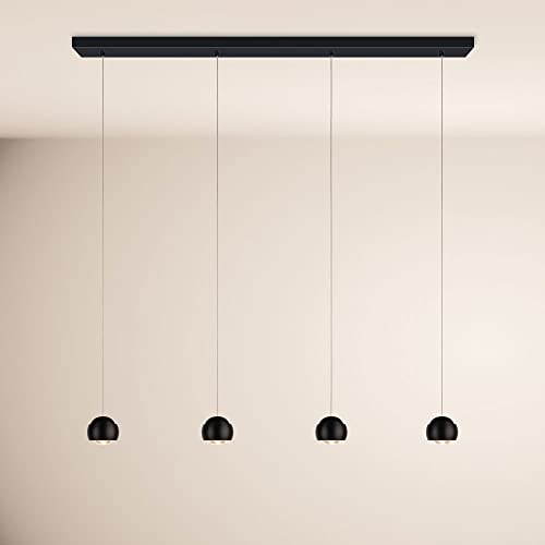 s.luce Beam LED Esstisch-Pendelleuchte Balken Pendellampe und Tresen Beleuchtung, Farbe Schwarz, 4-flammig, Schiene in Schwarz, 130cm Balken