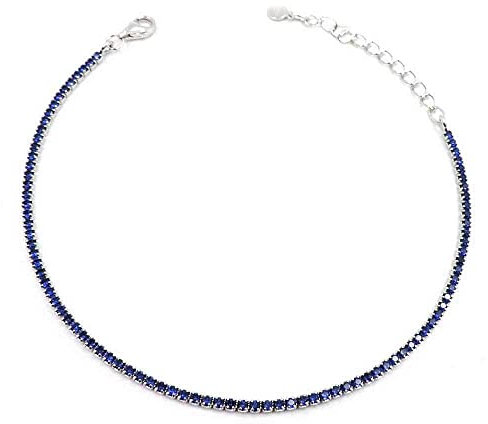 Dünnes Tennis Armband aus 925 Sterling Silber Rhodiniert Weißgold mit Blauer Zirkonia Argento