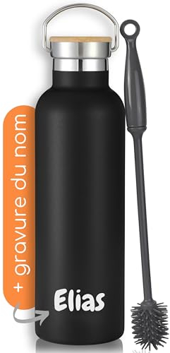 Milu Gourde en acier inoxydable avec gravure 350ml 500ml 750ml 1000ml (+3 couvercles) - Idée cadeau cadeau personnalisé avec prénoms Noël pour hommes femmes maman papa amis | (350ml + gravure)