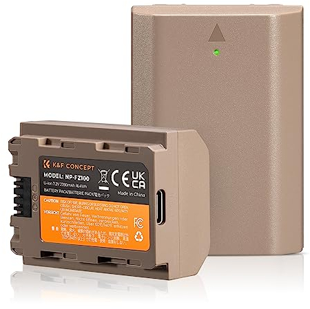 K&F Concept NP-FZ100 Batterie d'appareil Photo avec Connecteur de Charge Directe de Type C Compatible avec Les Appareils Photo Sony A9 A7III A7RIII A7RIV A6600 ZV-E1 FX3, FX30 (2 Batteries)