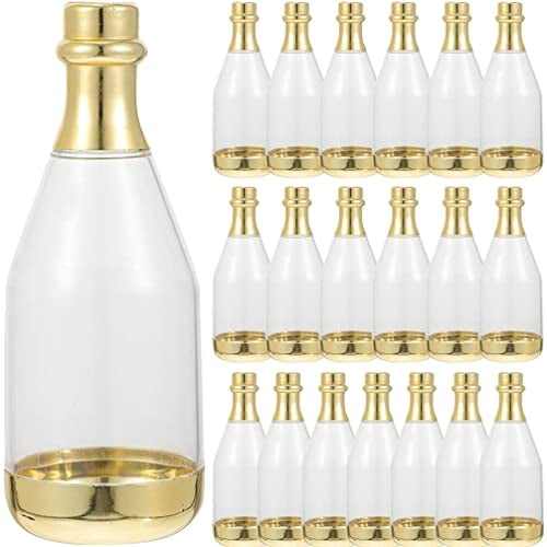 BESTonZON 20PCS Wine Bottles Candy Bottles, Mini Clear Candy Box Metallic Gold Wine Bottle Shaped Treat Box Wedding Candy Box Wine Containers for Wedding Birthday Party