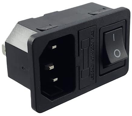 Kaltgeräte Steckverbinder Stecker C-14 mit schwarze Schalter und Sicherung 10A/250V