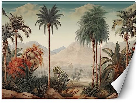 Feeby Papel Pintado Botánica Selva 350x245 cm Verde XXL Fotomurales Tejido No Tejido Decoración De Pared Moderna Decorativos Dormitorio Para la sala Trópicos Exóticos