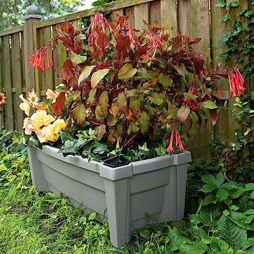 NYVI Pflanzkasten NYVIGreen 79x35x33 cm 42 Liter mit Bewässerungssystem & Rollen - Pflanzkübel aus wetterfestem & recyceltem Kunststoff - Pflegeleicht, Steckmontage ohne Werkzeug, Farbe:Grau