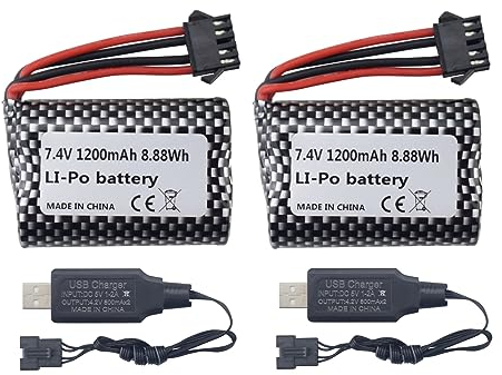 ZYGY 2PCS 7.4V 1200mah Batterie Li & câble de Chargement USB pour R206 R208 R308 TX122 TX123 H106 2008 V003 Batteries pour Bateaux Télécommande avec fiches SM-5P(2PCS)