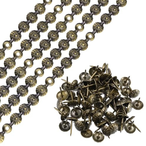 QUARKZMAN 10uds Tapicería Tachuelas Tiras, 1 Metro Flores Decorativos Clavos Adornos para Sofá Cabecero Silla Muebles con Tapicería Clavos (11mm Bronce)