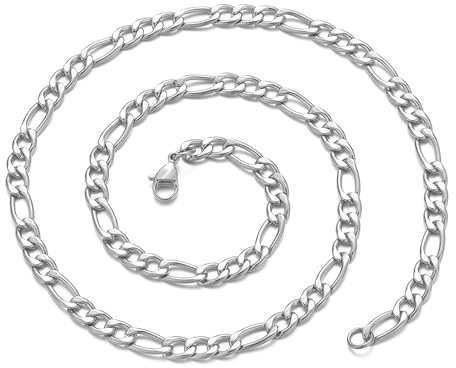 RAQINSTL Herren Halskette Figaro Kette Herren Edelstahlkette Silberkette 20 Zoll Cuban Chain 7mm Kubanische Halsketten für Herren Damen Teen Schmuck Geschenk