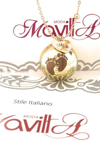 MODA MavillA Collier en acier, bola de grossesse, rappel des anges, boîte cadeau incluse, collier, long, boule à grelots, Large, Acier inoxydable, acier