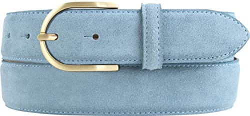 BELTINGER Damen-Gürtel aus Veloursleder 3,5 cm | Velour-Ledergürtel für Damen 35mm | Wildleder-Gürtel mit runder, goldener Gürtelschließe | Jeansblau 95cm
