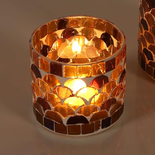 Orientalisches Mosaik-Windlicht Athen GELB S Ø 8cm rund handgefertigt aus Glas | Stimmungslicht Teelichthalter bunt marokkanische Tisch-Deko wie aus 1001 Nacht WZ222-S
