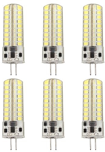 HOHXFYP 6 Stück G4 LED Leuchtmittel, Silikon 12 V Bi Pin Sockel, 72 LEDs, 7 W, 700 Lm, G4 LED Leuchtmittel, 360 Grad Beleuchtung, Ersatz Landschaftsleuchtmittel für Kronleuchter(6000K-6500K-Weiß)