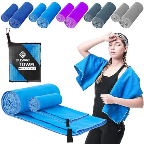 Mikrofaser Handtuch 2er Set, Groß (180*80cm) & Klein (80*40cm), Farbecht Mikrofaser Badetuch, Schnelltrocknend Microfaser Handtücher, für Sporthandtuch, Strandtuch, Badetuch und Reisehandtuch