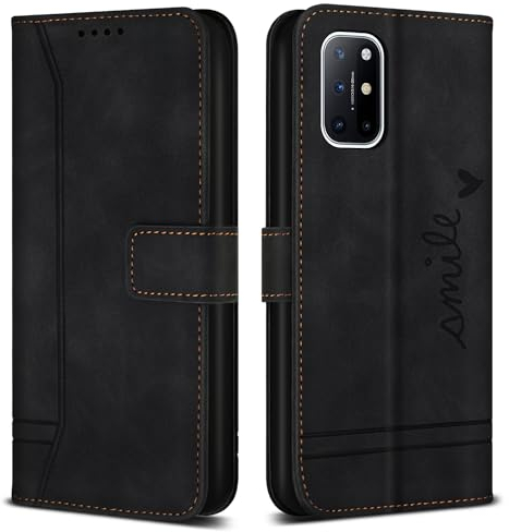 Bravoday Hülle für OnePlus 8T / OnePlus 9R, PU Ledertasche Handyhülle mit Kartenfäch & Kickstand, Flip Schutzhülle Kompatibel mit OnePlus 8T / OnePlus 9R, Schwarz