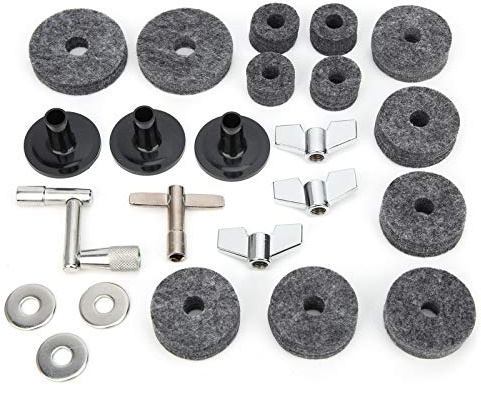 23PCS Cymbal Replacement Accessories, Stand Felts, Drum Felt Pads Include Wing Nuts, Washers, Sleeves & Key (Grey)