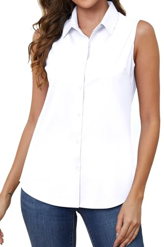 TOLOVIC Wrinkle Free Womens Sleeveless Button Down Shirts for Women Stretch Business Office Formal Work Blouses Tops