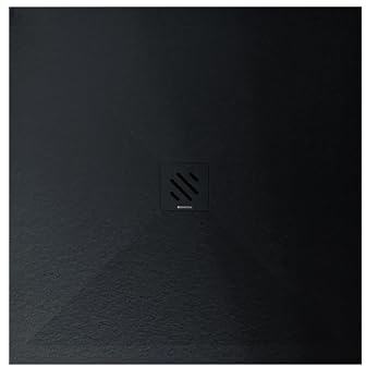 BERNSTEIN Duschtasse 80x100cm, Flache Bauhöhe, Duschwanne Vireo aus Mineralguss mit Stein Optik, Anti-Rutsch Duschbecken in Anthrazit matt, Mineralguss-Duschwanne komplett inkl. Ablaufgarnitur