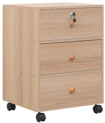 SWETHT File Cabinet with 3 Drawers, Under Desk Mobile File Cabinet,Wooden Rolling Office Filing Cabinet Lockable, A4 Letter Document Storage Cupboard for Home Office Living Room (Light walnut)