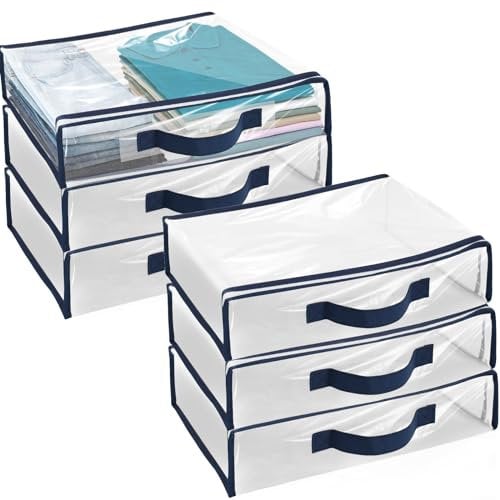 6 Pack Clear Vinyl Zippered Storage Bags 15.7x11.8x3.9 Inch Waterproof Clear Clothes Storage Bag with Zipper Luggage Organiser Travel Bed Sheet Storage Bag for Clothing Blanket Duvet Pillow (blue)