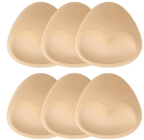 Bra Inserts - 3 Pair Chicken Fillet Push Up Pads for Dresses, Bikini & Swimwear, Sew in Bra Cups for Boost & Support, Reusable Replacement Chest Pads for Sports Bras (C & D Cup) Beige