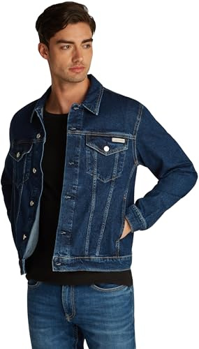 Calvin Klein Herren Jeansjacke Slim Denim Jacket Knopfleiste, Blau (Denim Dark), S
