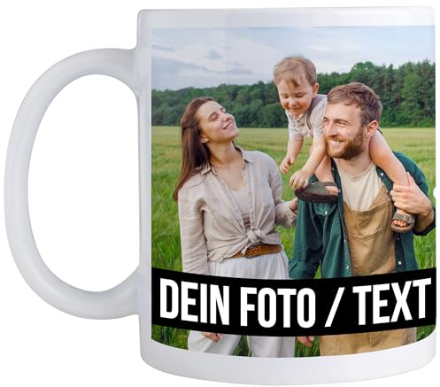 Personalisierte Geschenke Tasse mit Foto bedrucken lassen - Fototasse personalisieren – Kaffeebecher zum selbst gestalten (Weiß)
